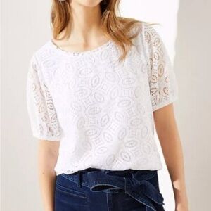 LOFT Pretty White Lace Pattern Blouse